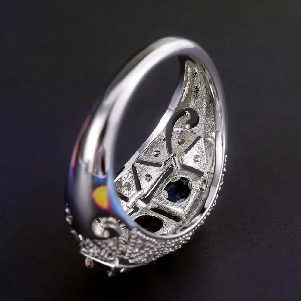 💝 Royal Blue Zircon Anillos Vintage Luxury Vintage Rings for Women, PD020 - Picture 5 of 11